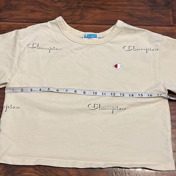 Champion Cream Color Logo Print Design Cropped Top Casual Contemporary Boho - Picture 5 of 8